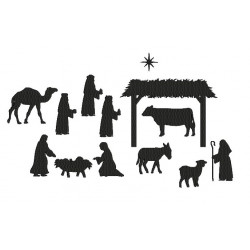 Stickserie - Weihnachtskrippe Silhouette inkl. Kugeln